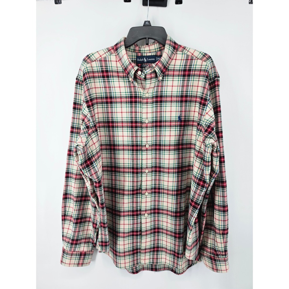 Polo Ralph Lauren Mens XL Classic Fit Plaid Button Down Shirt Red Green Cream
